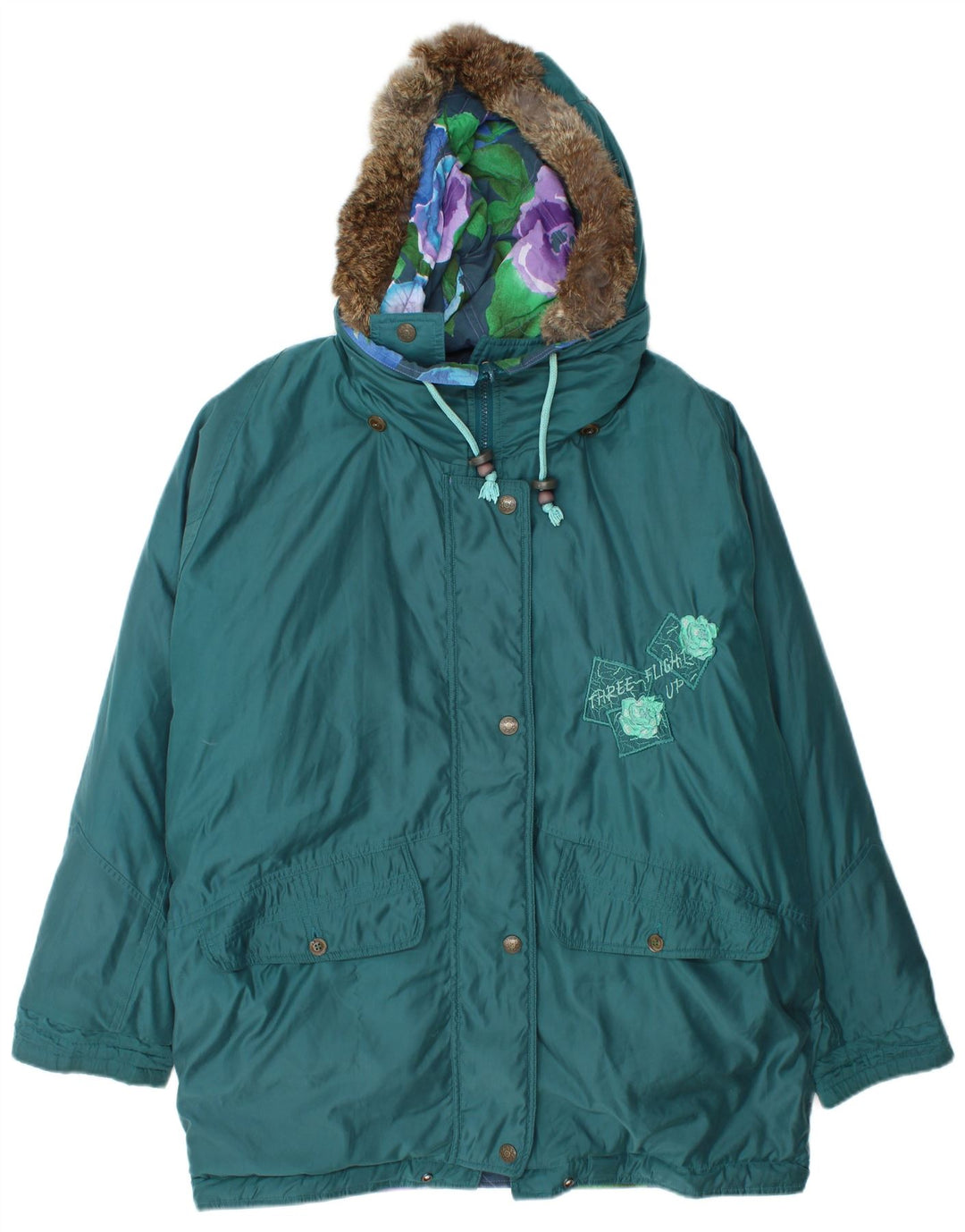 Giacca reversibile grafica oversize da donna VINTAGE UK 16 grande turchese