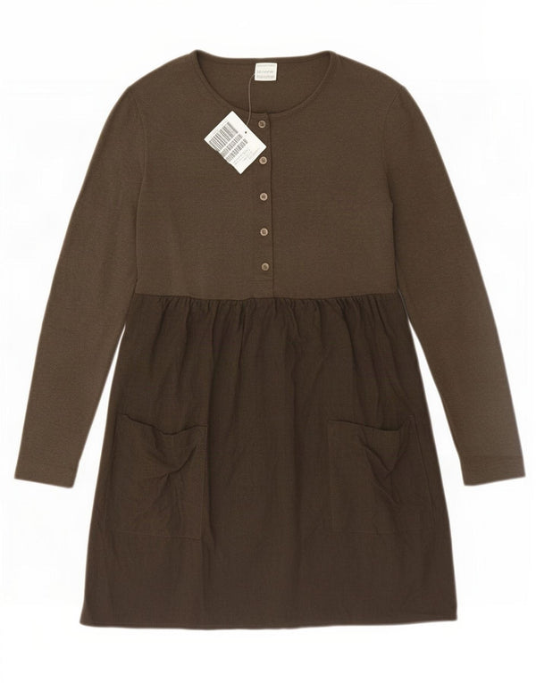 Abito basic a maniche lunghe da donna Benetton UK 10 Small Khaki Colourblock