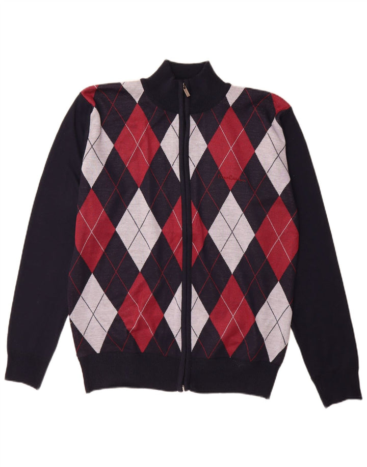 Maglione cardigan da uomo Pierre Cardin piccolo blu navy a rombi/diamante