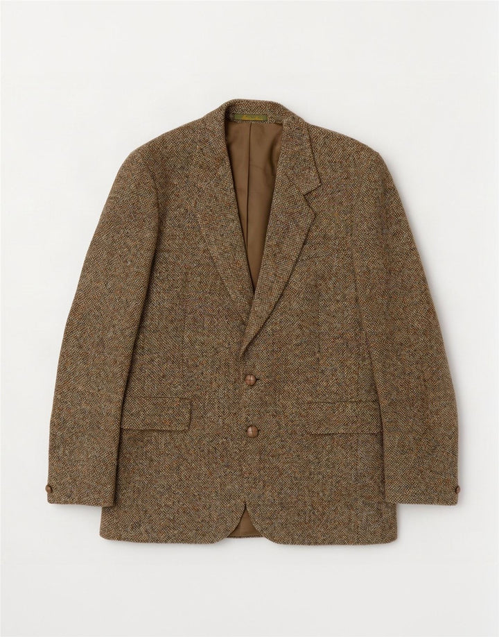 Giacca blazer a 2 bottoni da uomo Harris Tweed UK 36 piccola lana kaki