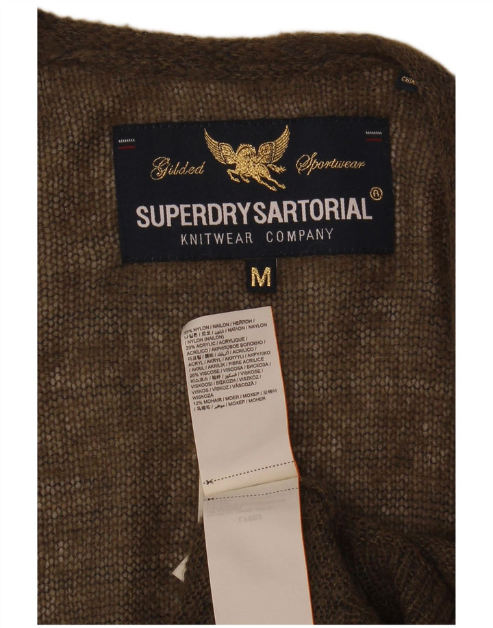 Maglione cardigan aperto lungo da donna Superdry UK 14 nylon kaki medio