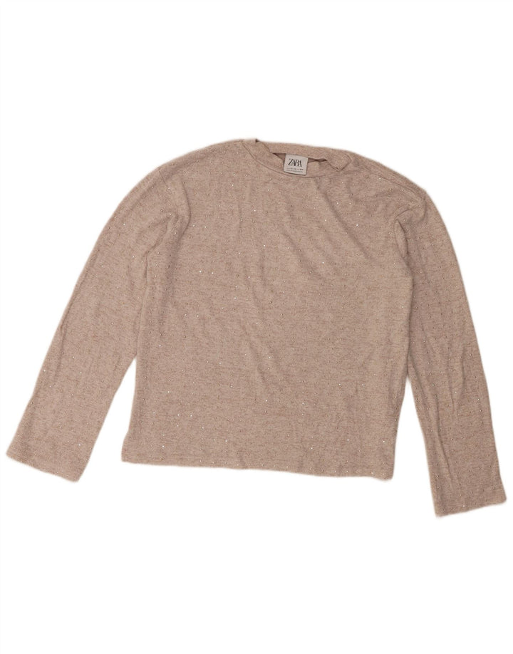 Top Zara Bambina Manica Lunga 13-14 Anni Poliestere Beige