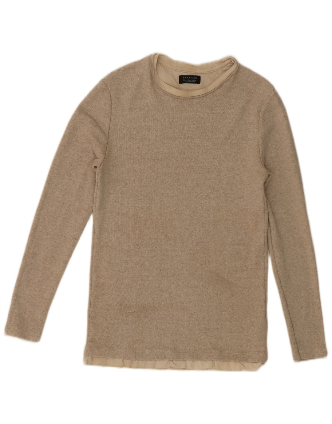Top Zara da uomo a maniche lunghe grande in poliestere beige
