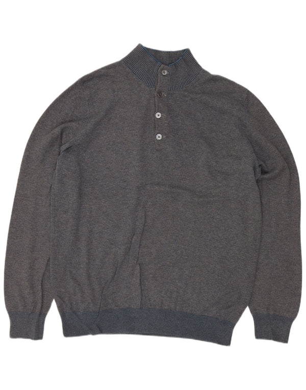 Massimo Dutti Maglione da uomo con collo a bottoni, grande cotone grigio