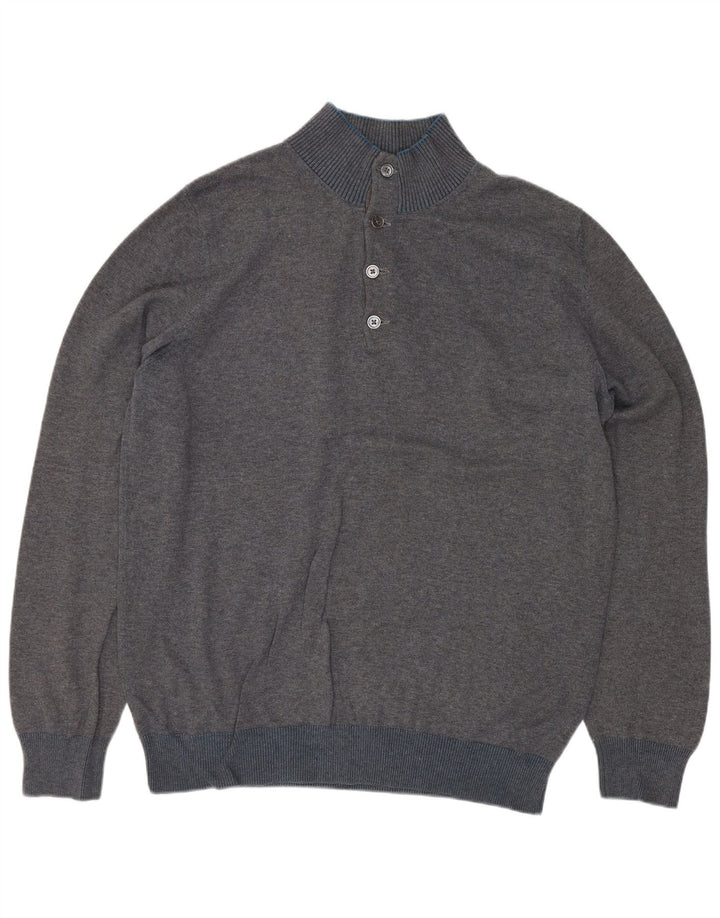Massimo Dutti Maglione da uomo con collo a bottoni, grande cotone grigio