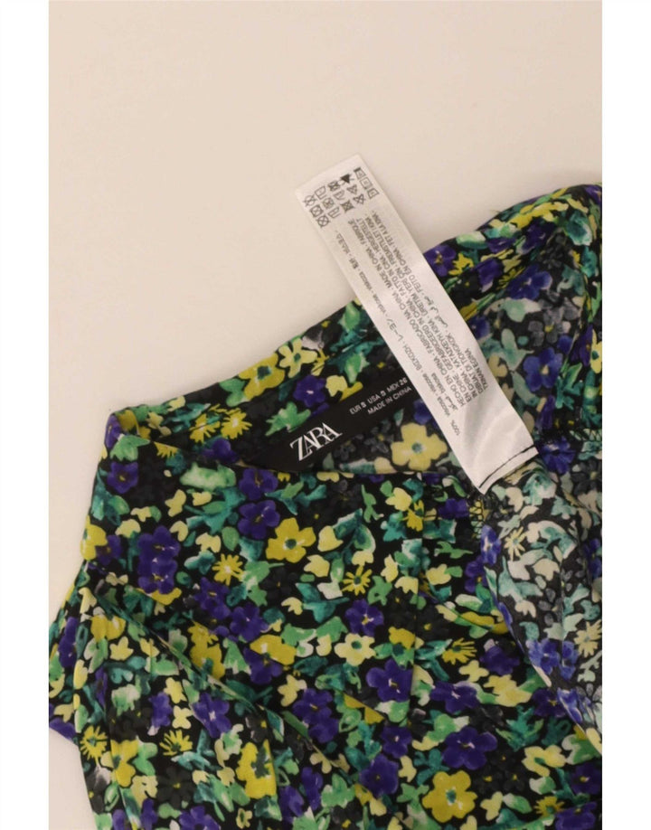 Camicia Zara da donna camicetta UK 10 piccola viscosa floreale multicolore