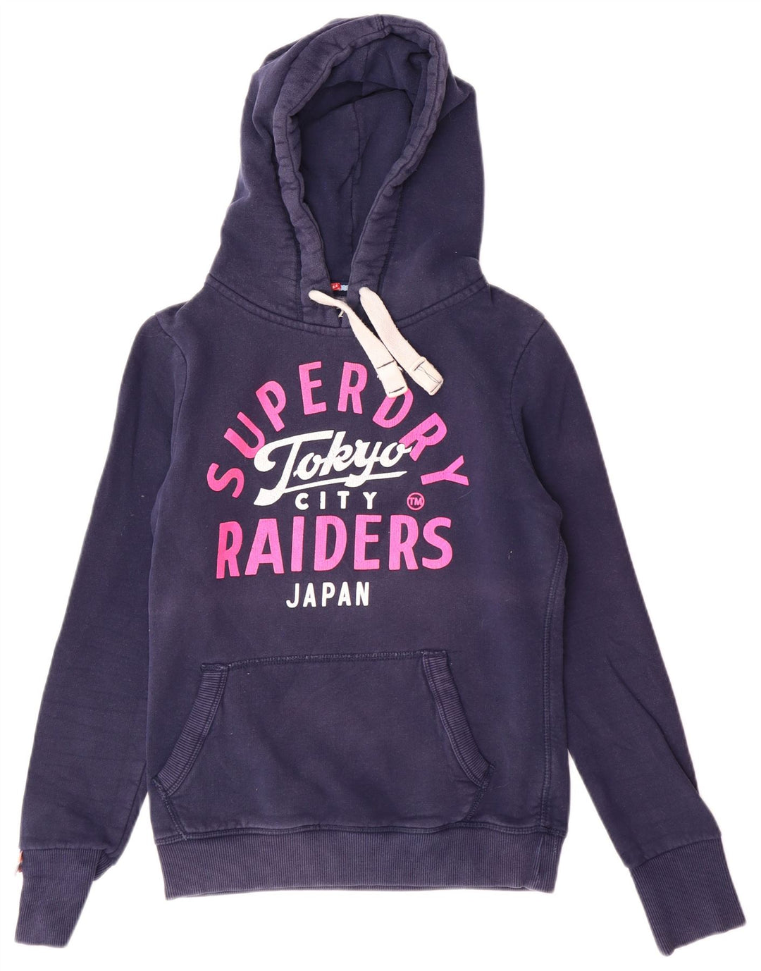 Maglione con cappuccio grafico da donna SUPERDRY UK 10 piccolo cotone blu navy