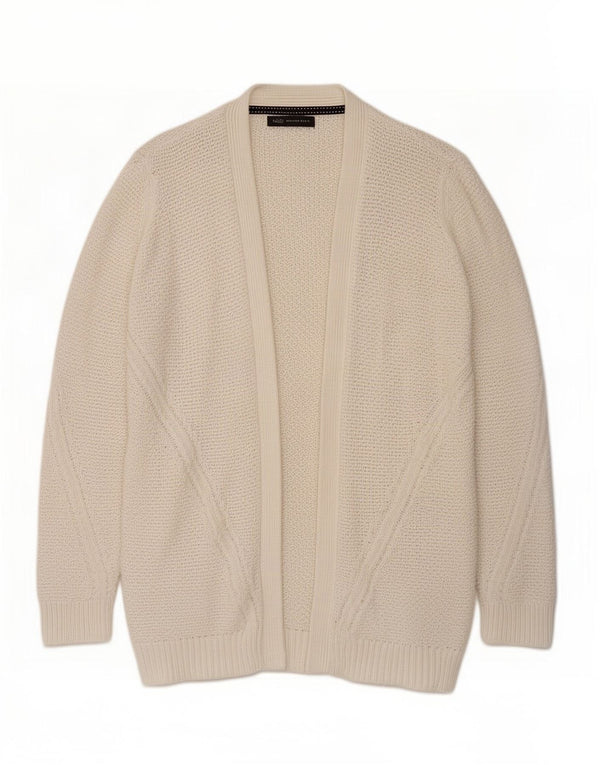 Maglione cardigan aperto da donna Marks & Spencer UK 16 grande cotone bianco