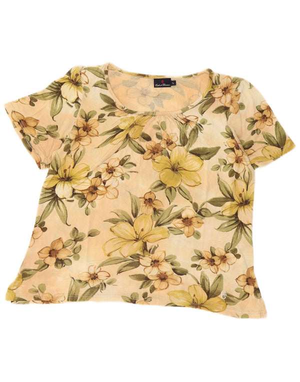 Conte of Florence T-shirt grafica da donna Top UK 16 Large Beige floreale