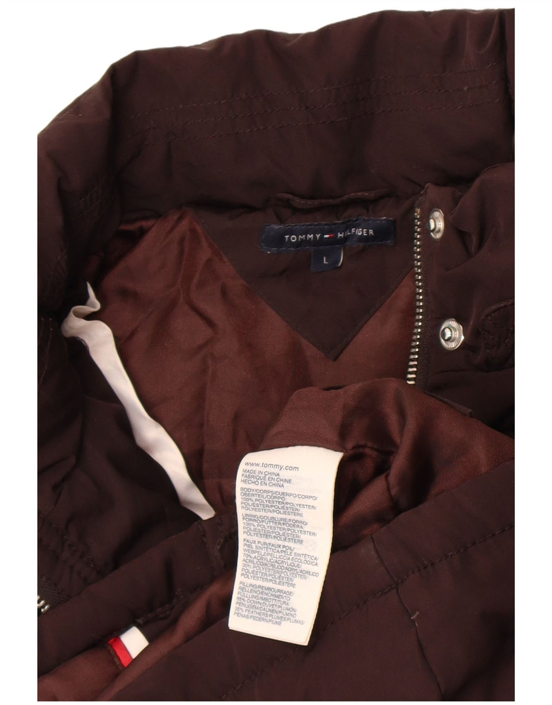Gilet imbottito da donna Tommy Hilfiger UK 14 grande poliestere marrone