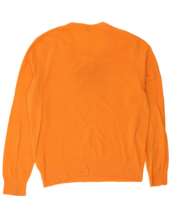 Maglione da uomo con scollo a V Benetton XL arancione in lana vergine