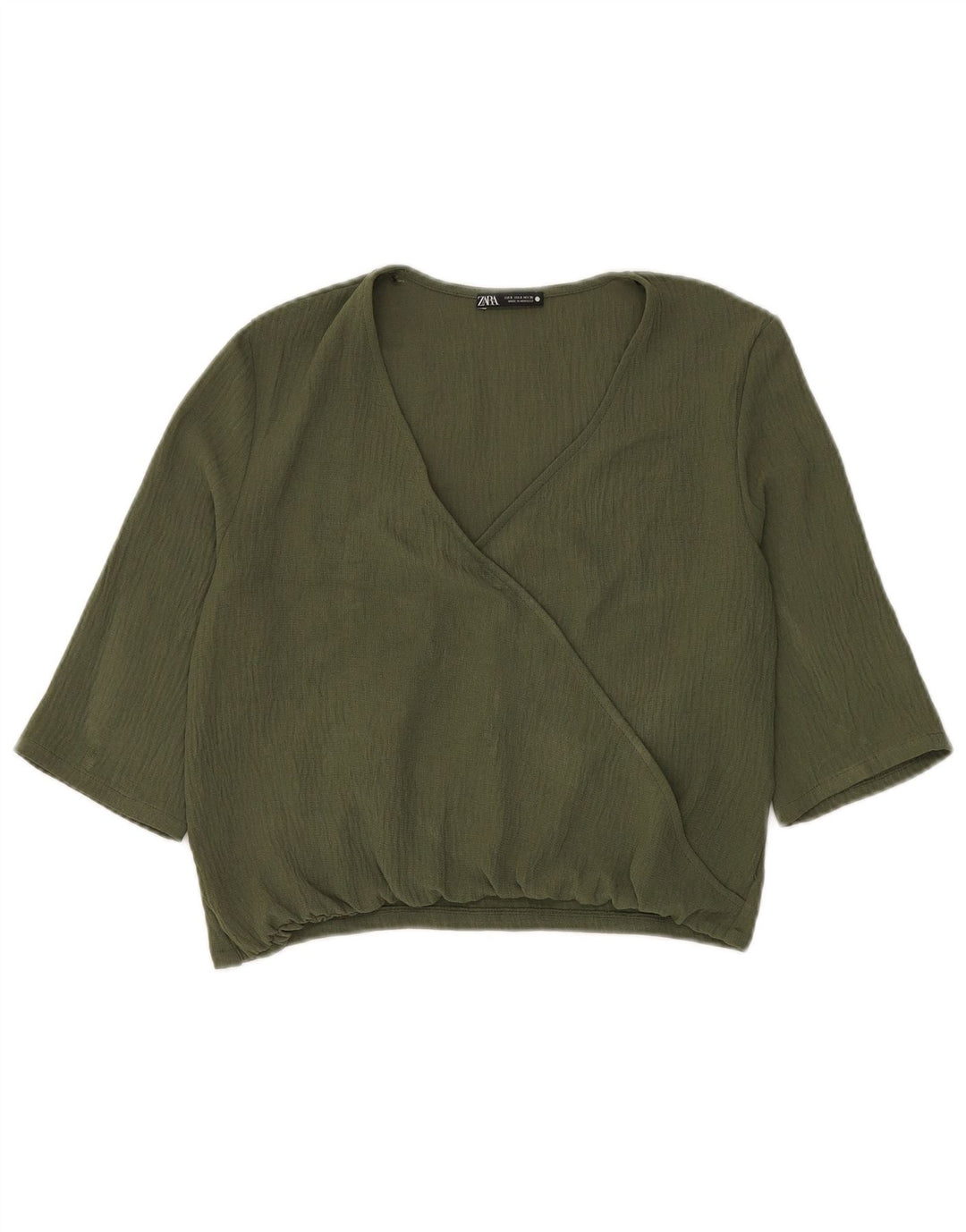 Top corto da donna Zara manica 3/4 UK 10 piccolo verde