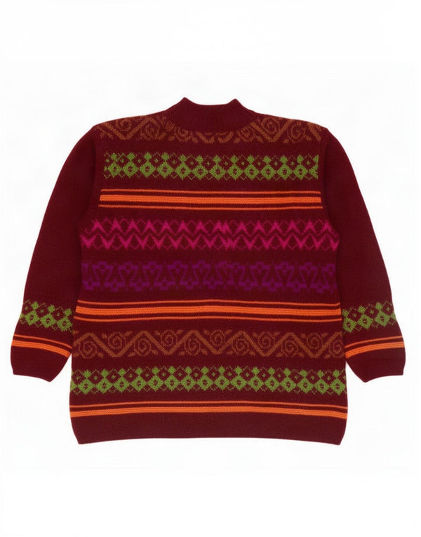 Maglione a collo alto da donna Benetton UK 16 Large Borgogna Fair Isle