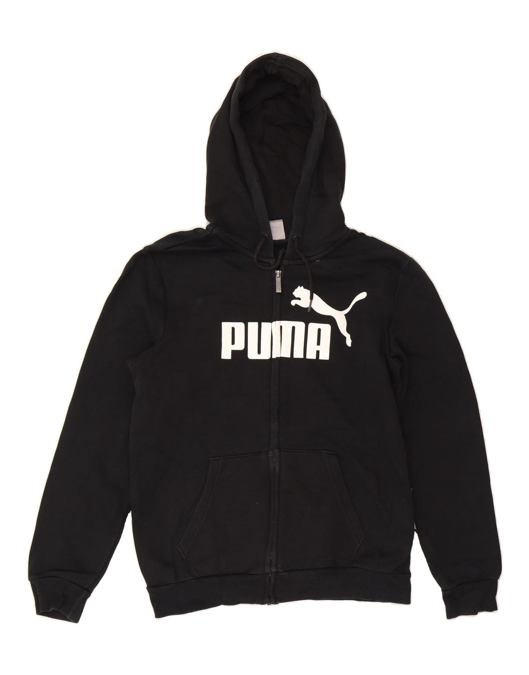 PUMA Mens Graphic Zip Hoodie Sweater Small Black Cotton Vintage Puma and Second-Hand Puma from Messina Hembry 