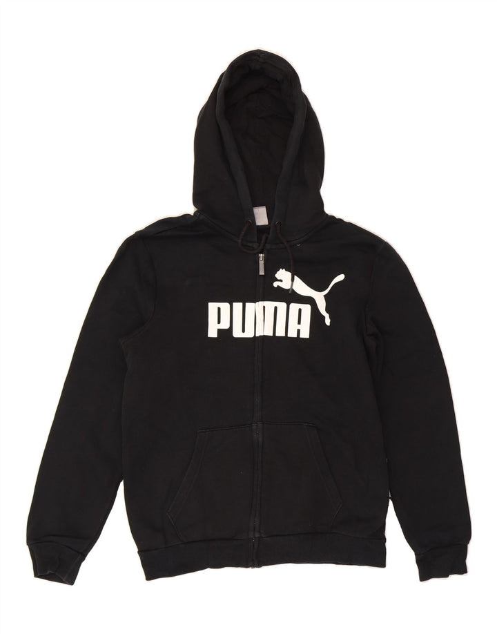 PUMA Mens Graphic Zip Hoodie Sweater Small Black Cotton Vintage Puma and Second-Hand Puma from Messina Hembry 