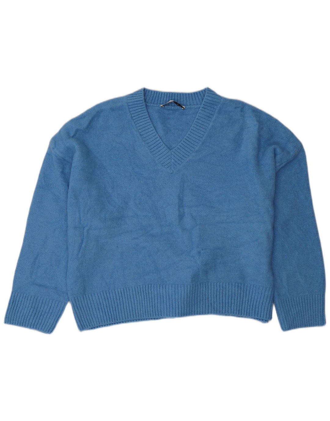 Maglione ZARA da donna oversize con scollo a V UK 18 XL acrilico blu