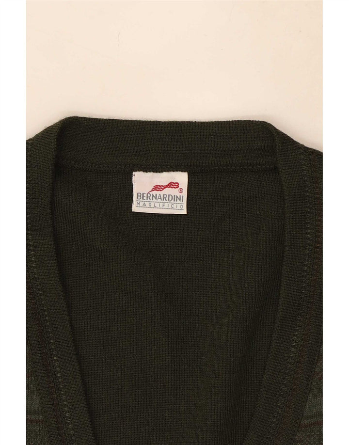 Maglione cardigan senza maniche da uomo Bernardini grande lana geometrica kaki