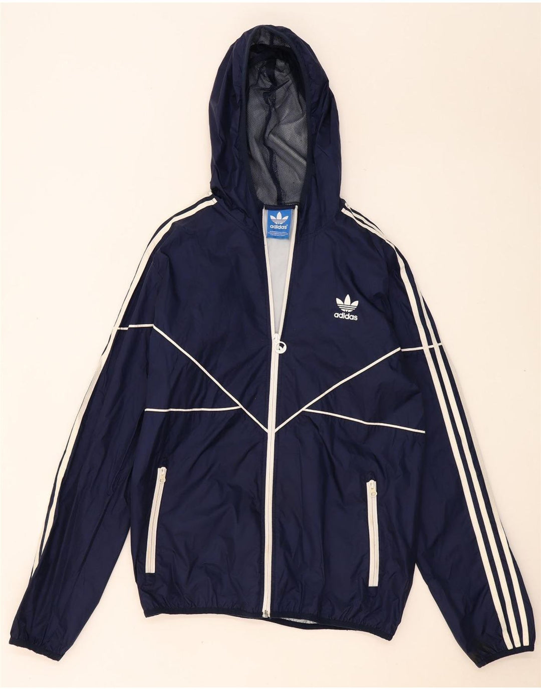 Giacca antipioggia da uomo Adidas con cappuccio UK 38 medio blu navy poliestere