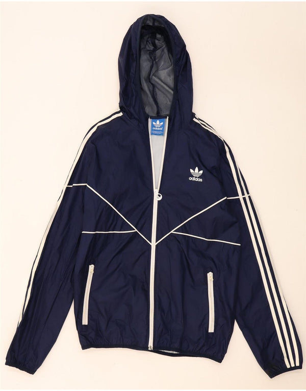 Giacca antipioggia da uomo Adidas con cappuccio UK 38 medio blu navy poliestere