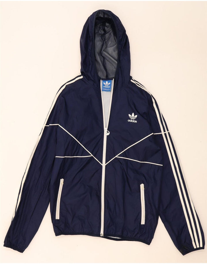 Giacca antipioggia da uomo Adidas con cappuccio UK 38 medio blu navy poliestere