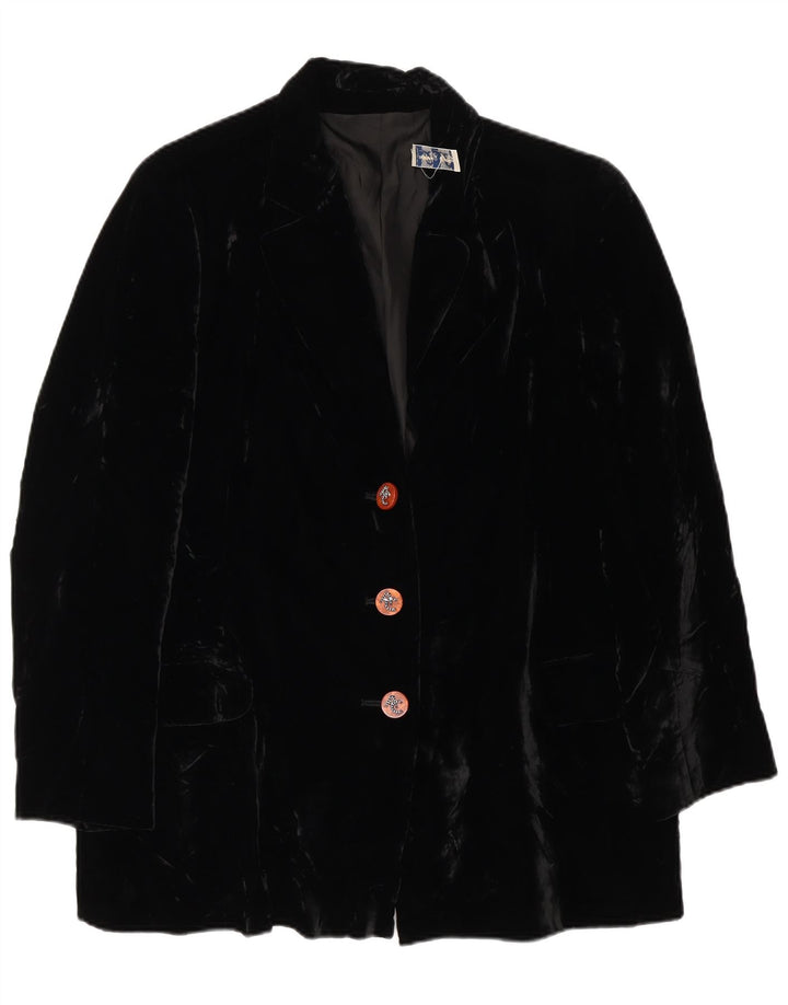 Giacca vintage da donna in velluto a 3 bottoni in velluto UK 14 grande in viscosa nera