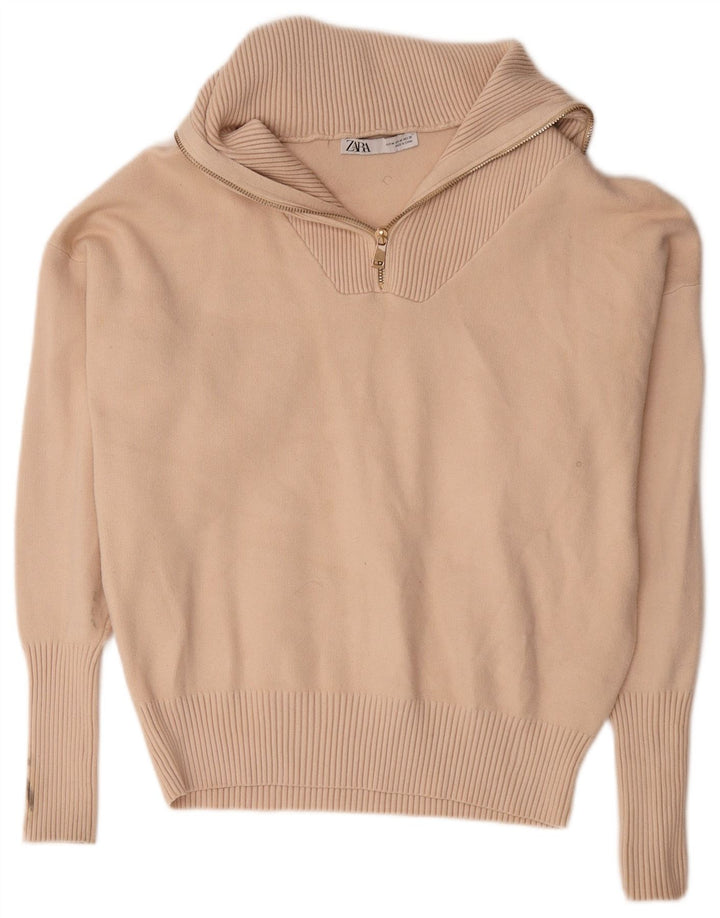 Maglione Zara da donna oversize con collo e zip UK 14 Viscosa beige medio