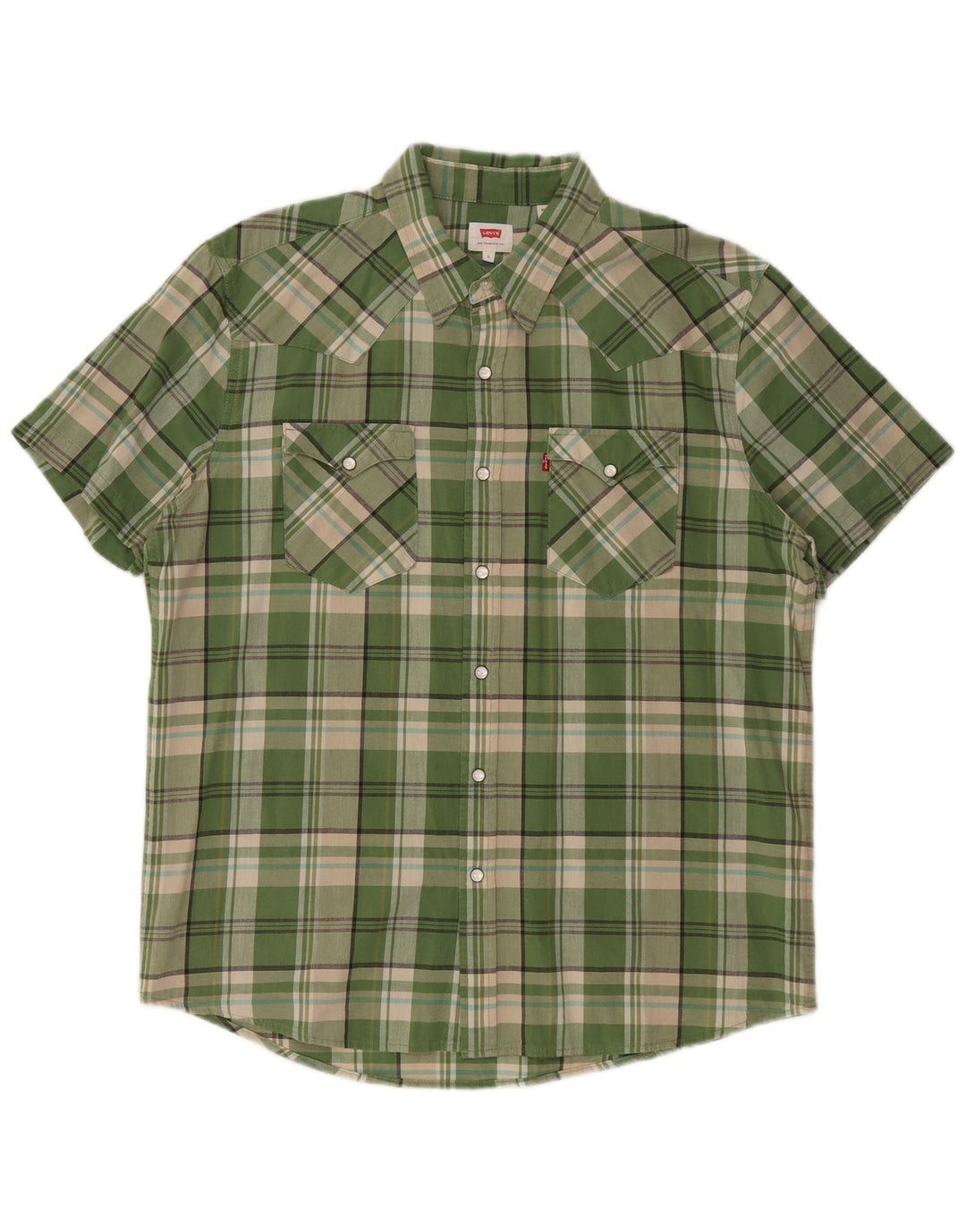 LEVI'S Camicia a maniche corte da uomo in cotone a quadri verdi grandi