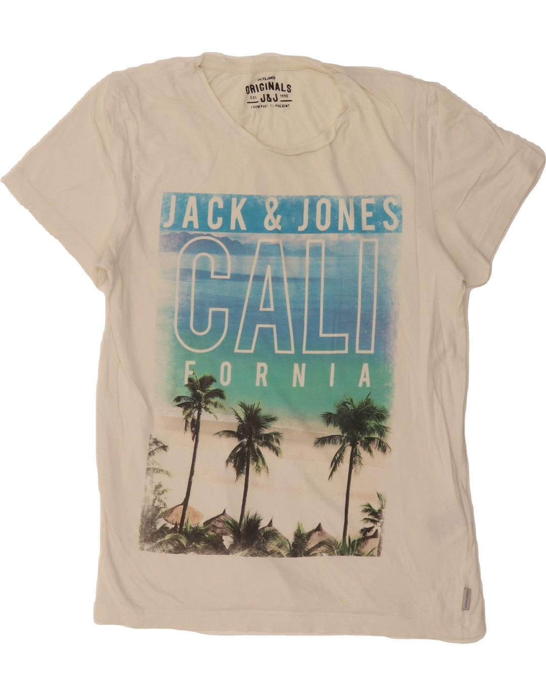 JACK & JONES Mens Graphic T-Shirt Top Large Off White Cotton Vintage Jack & Jones and Second-Hand Jack & Jones from Messina Hembry 