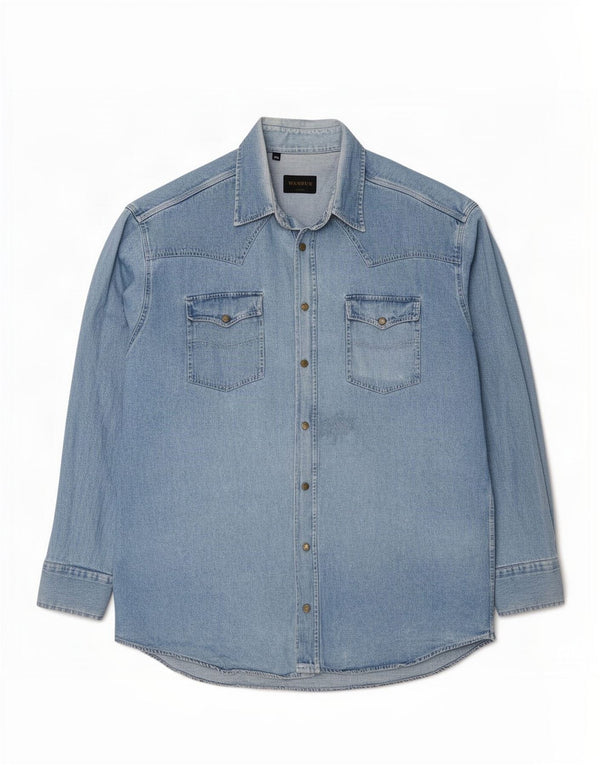 Wampum Mens Denim Shirt 2XL Blue Cotton