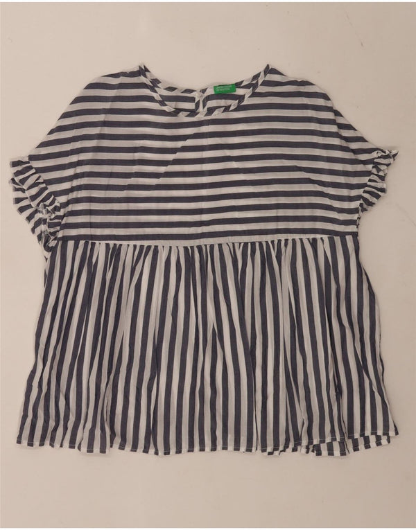 Benetton Womens Oversized Blouse Top UK 16 Large Blue Striped Lyocell