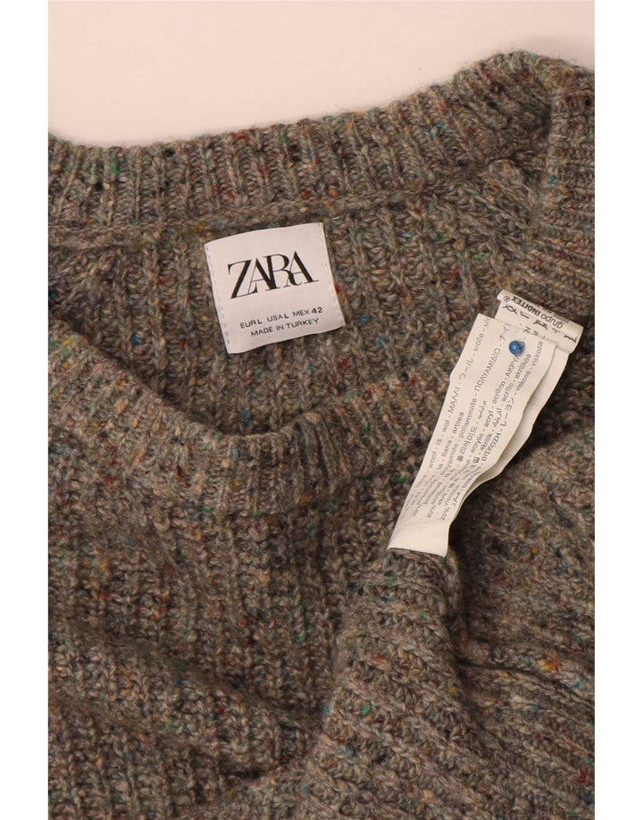 Maglione girocollo da uomo Zara, maglione grande in lana screziata grigia