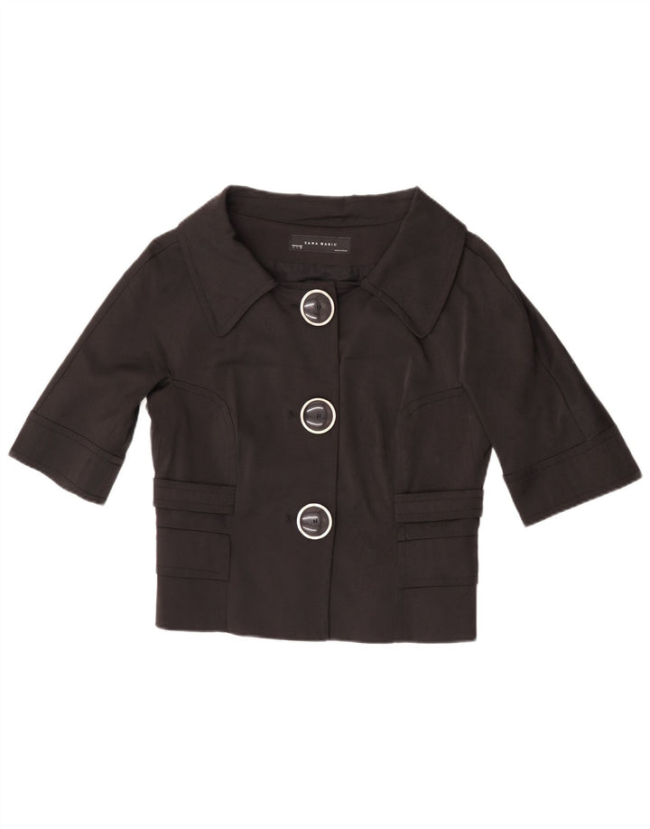 Giacca Bolero da donna Zara con maniche a 3/4 e 3 bottoni UK 14 grande cotone nero