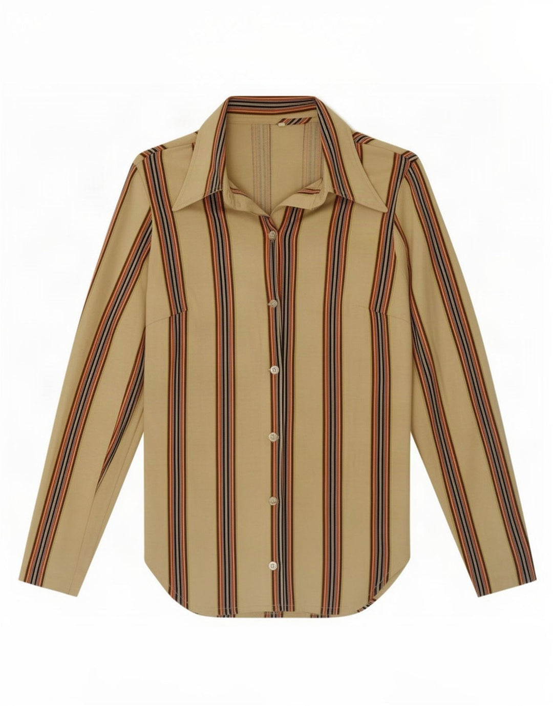 Camicia vintage da donna IT 44 in cotone a righe beige medio