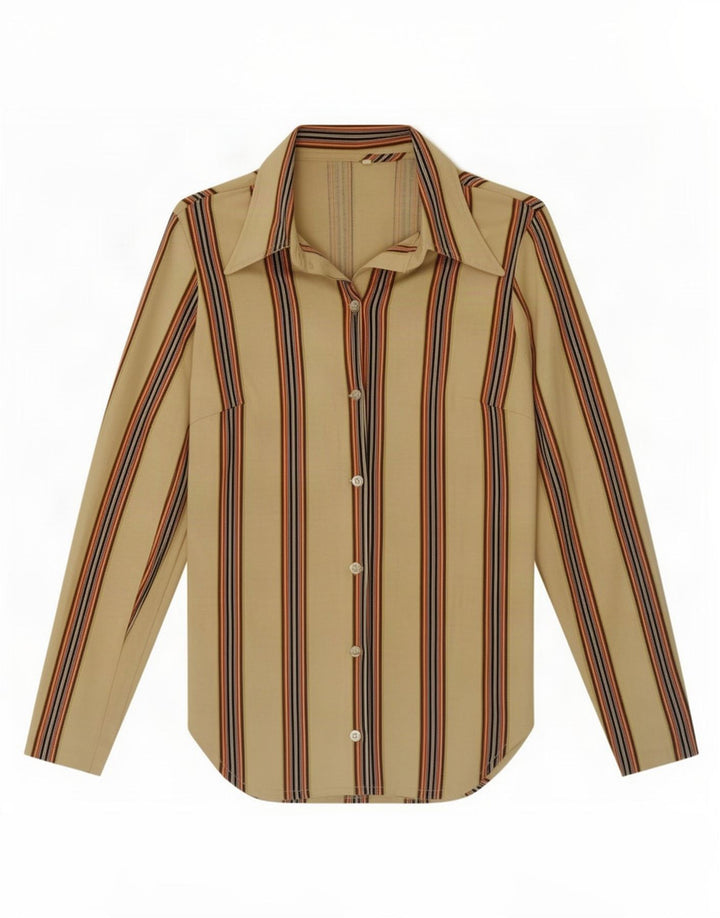Camicia vintage da donna IT 44 in cotone a righe beige medio
