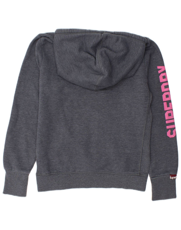 Felpa con cappuccio grafica da donna Superdry UK 16 grande cotone grigio