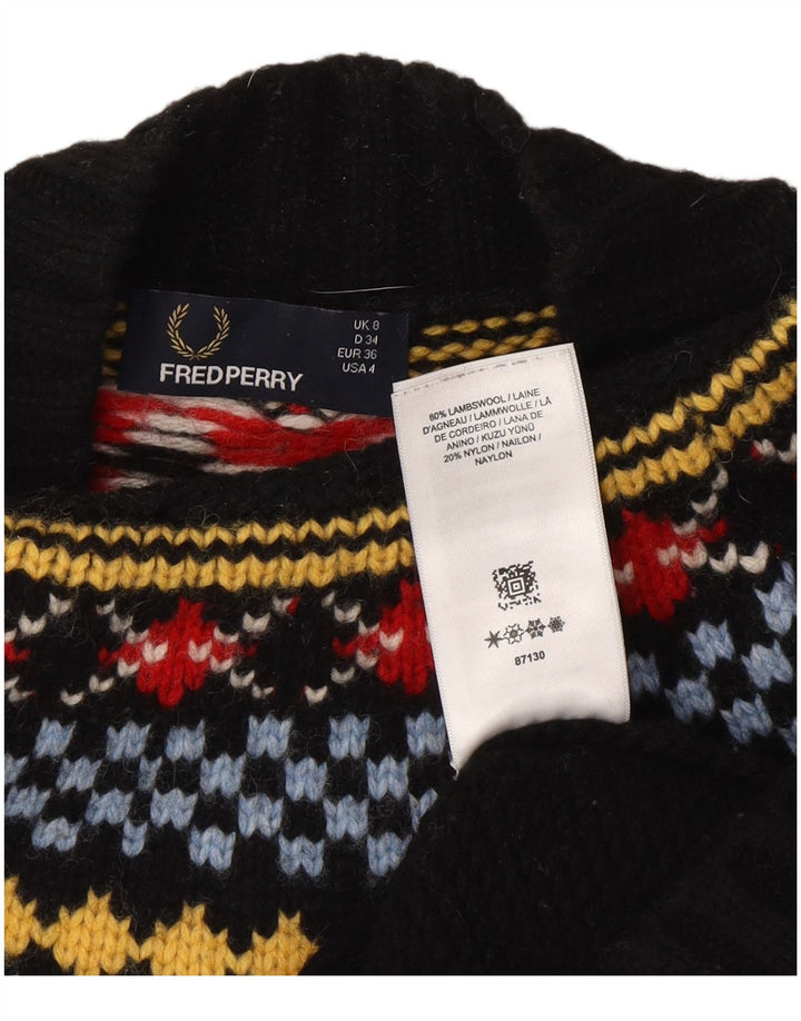Maglione maglione a collo alto da donna Fred Perry UK 8 Small Black Fair Isle