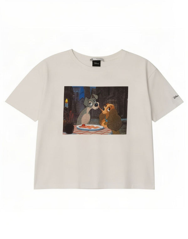 T-shirt grafica Zara da donna Disney Top UK 14 cotone bianco medio