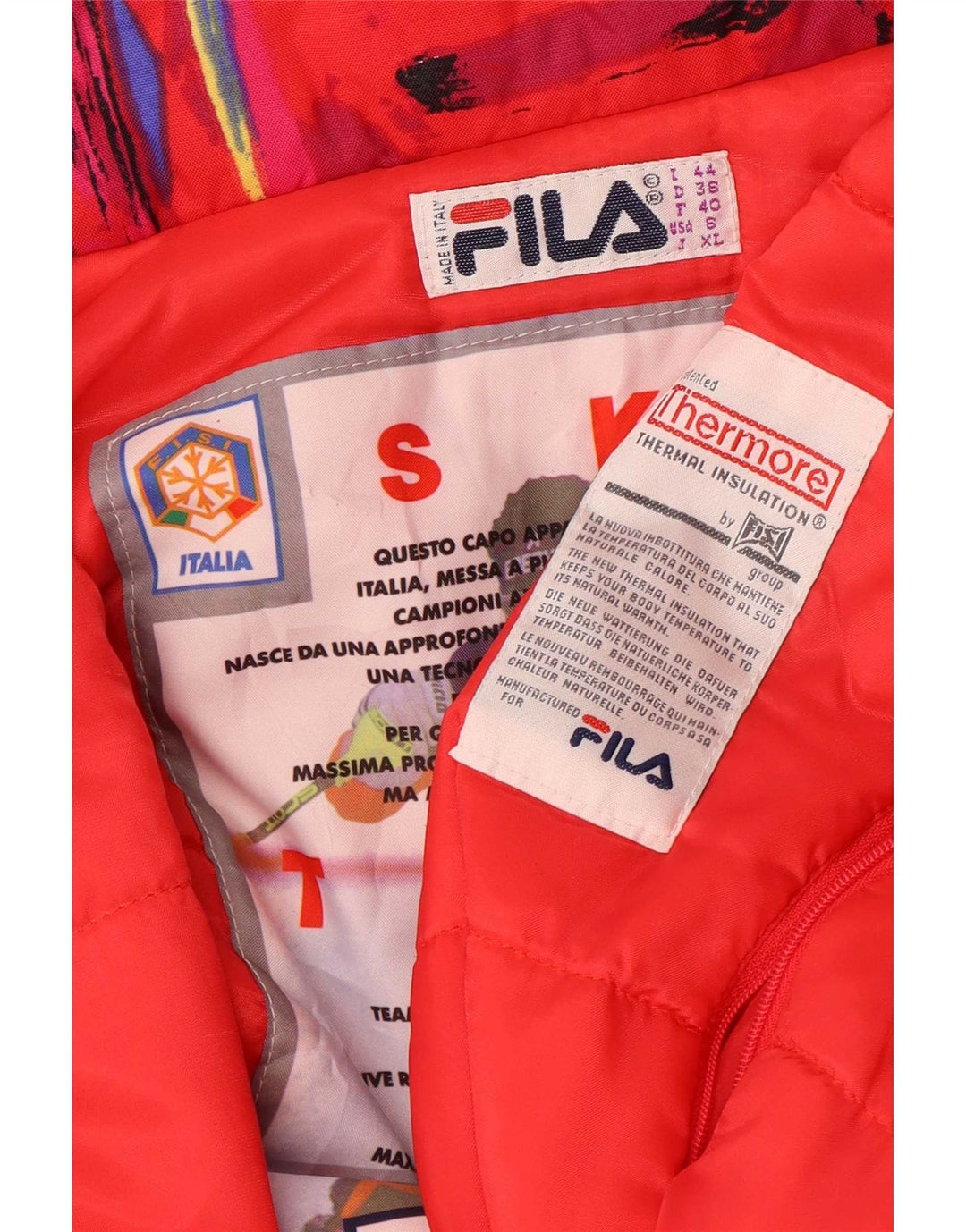 Tuta da sci con cappuccio da donna Fila IT 44 Medium Red Geometric
