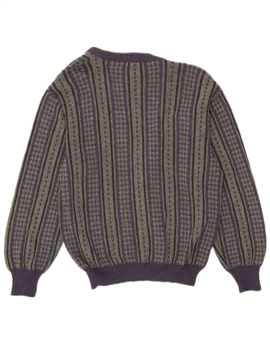 Maglione cardigan vintage da uomo IT 50 lana a righe viola medio