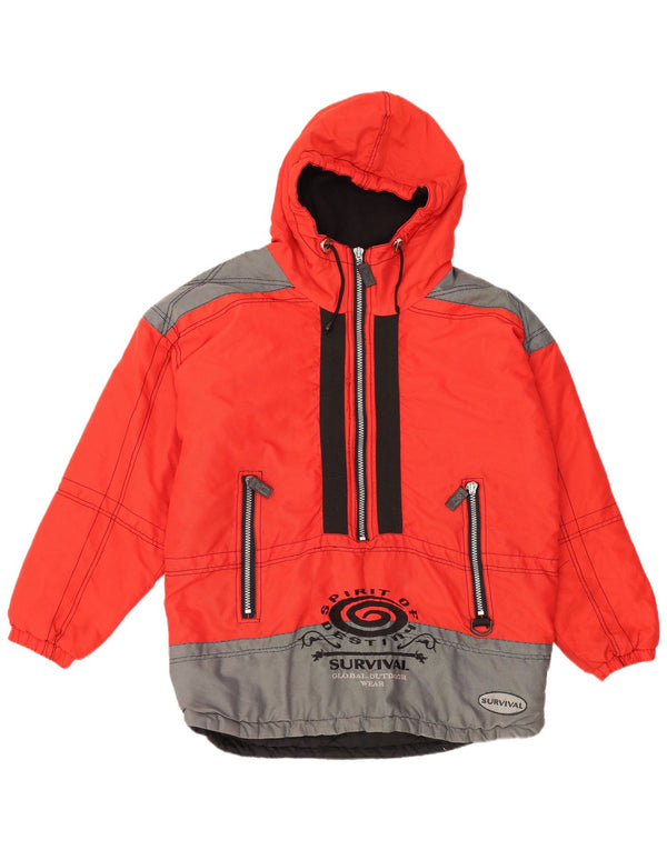 Giacca anorak con cappuccio grafico da uomo Survival UK 42 XL Nylon rosso a blocchi di colore