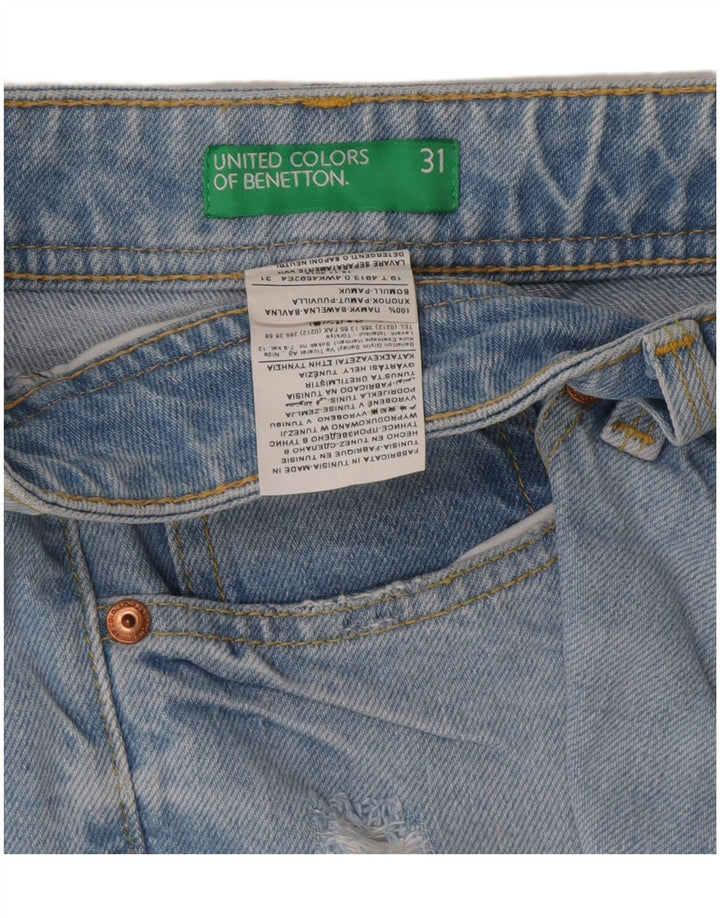 Pantaloncini di jeans invecchiati Benetton da donna W31 cotone blu medio