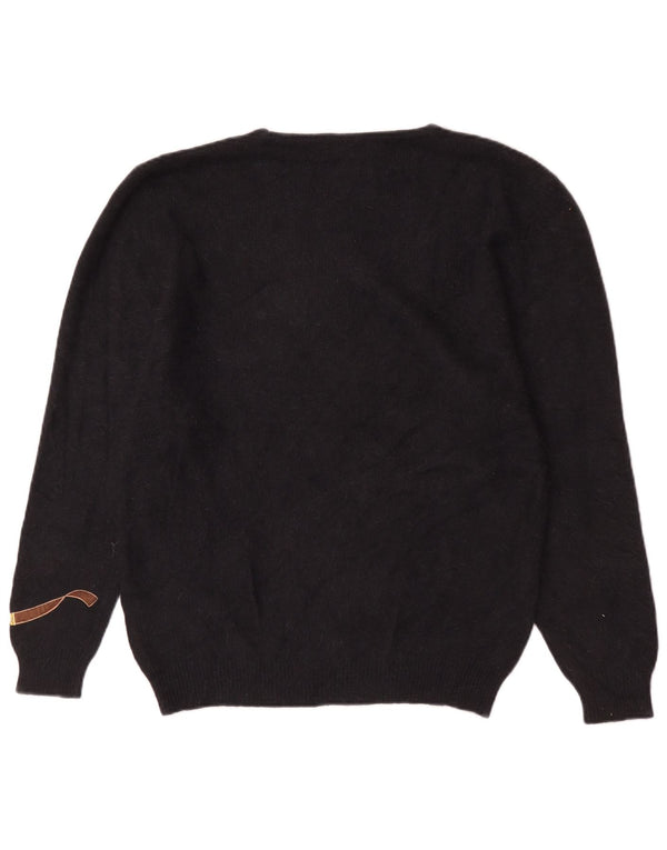 Maglione da donna vintage con scollo a barca con grafica UK 18 XL Angora nera