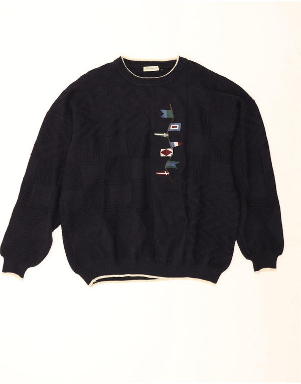 Maglione maglione girocollo da uomo Cacharel XL blu navy in lana vergine