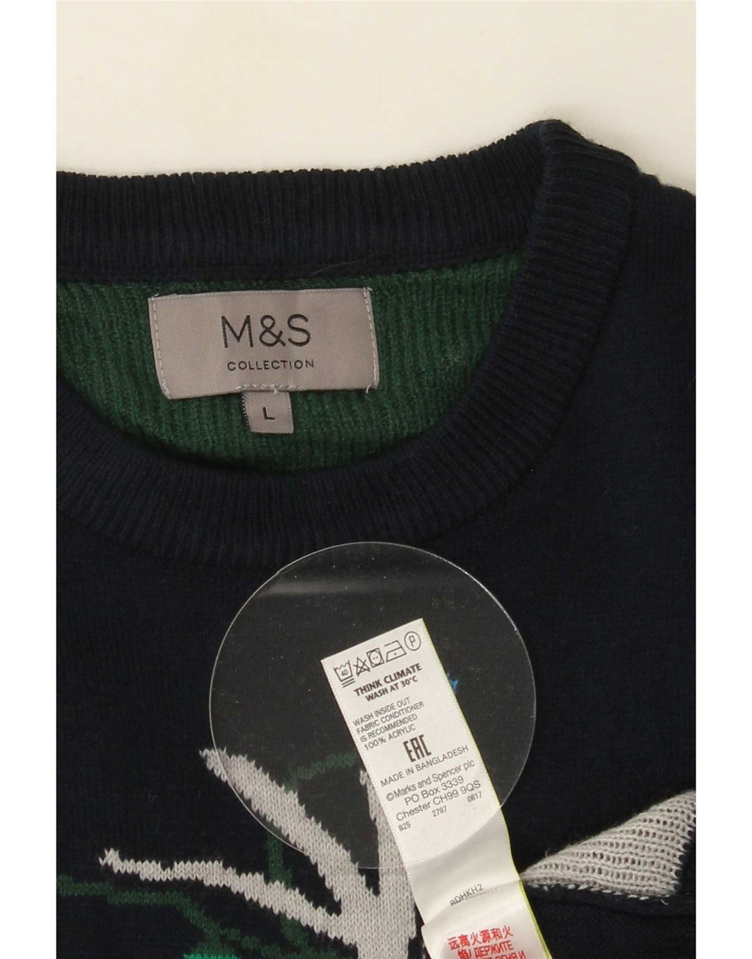 Maglione maglione girocollo da uomo Marks & Spencer grande blu navy natalizio
