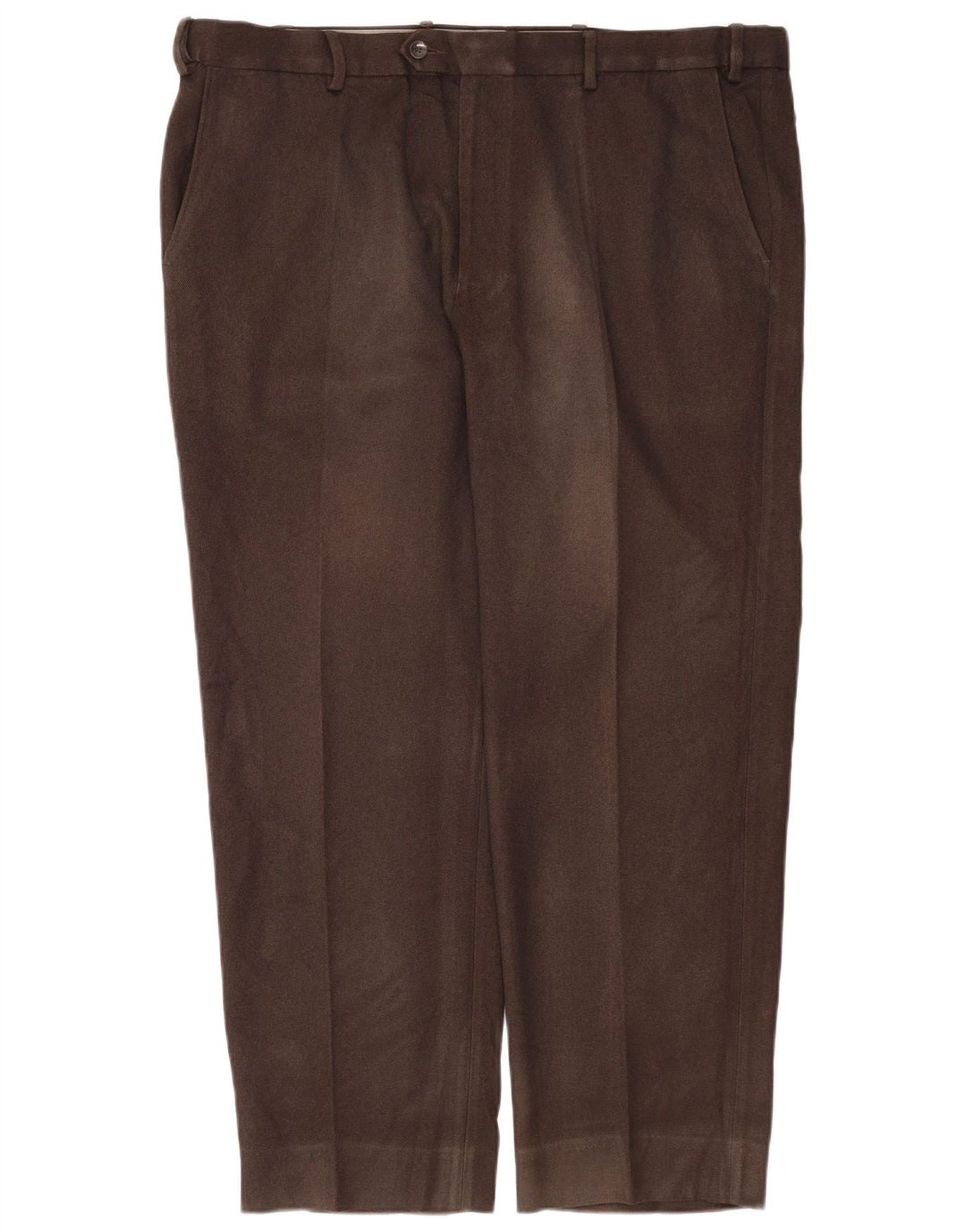 Pantaloni da abito regolari dritti da uomo Marks & Spencer W42 L29 poliestere marrone