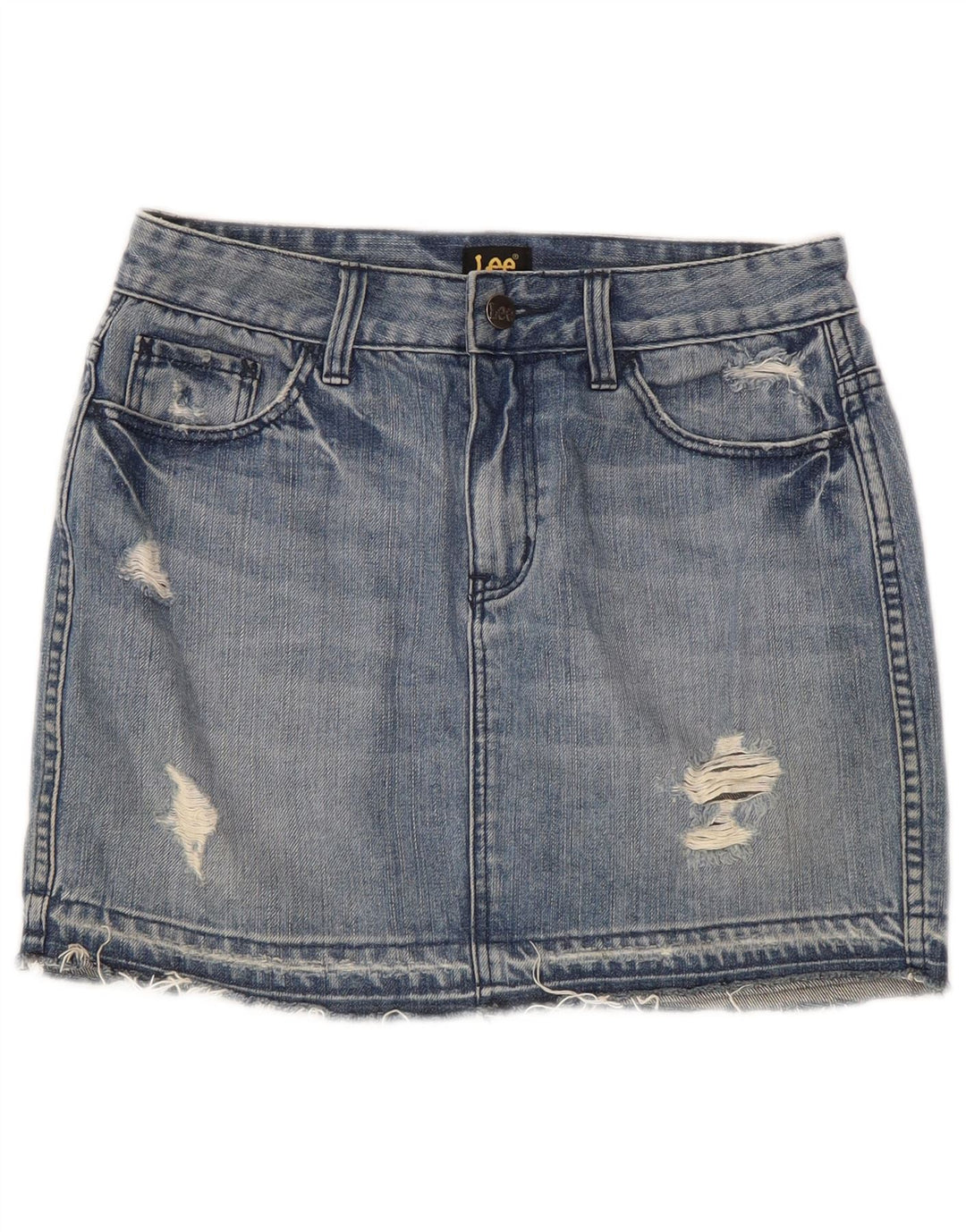 Gonna in denim invecchiato da donna Lee US 7 medio W28 cotone blu