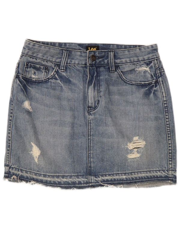 Gonna in denim invecchiato da donna Lee US 7 medio W28 cotone blu