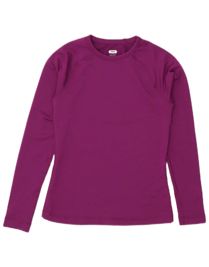 Fila Maglietta grafica da donna a maniche lunghe UK 10 Small Viola Poliestere