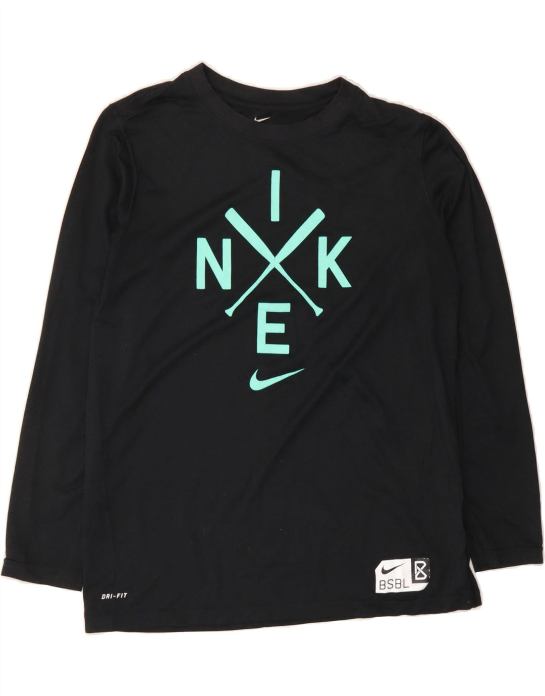 NIKE Womens Dri Fit Graphic Top Long Sleeve UK 16 Large Black Polyester Vintage Nike and Second-Hand Nike from Messina Hembry 