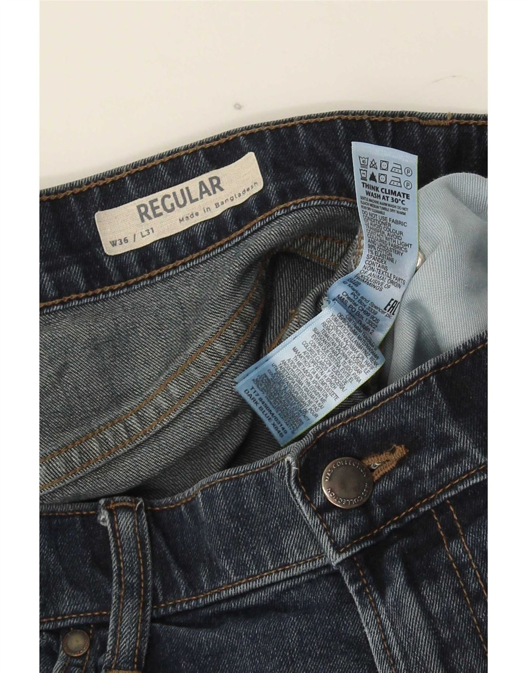 Jeans dritti regolari da uomo Marks & Spencer W36 L31 cotone blu
